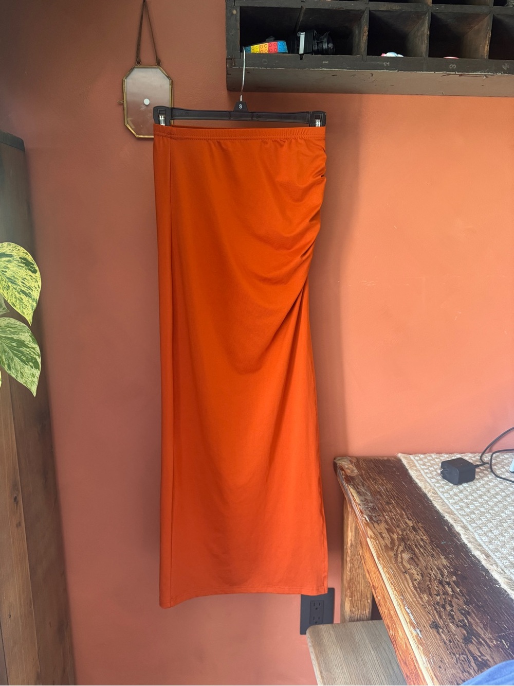 Vici Orange Maxi Skirt with Sleek Side Drape